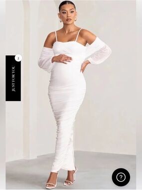 Club L London White Ruched Off-Shoulder MATERNITY Maxi Dress